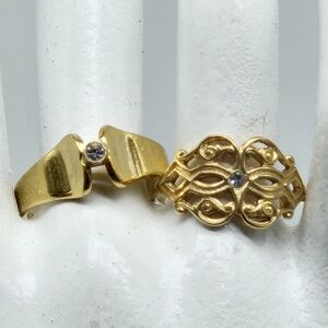 Vintage AVON Duo Gold Tone Retro Statement Ring Pair Designer Signed Sz 8.5 Gem